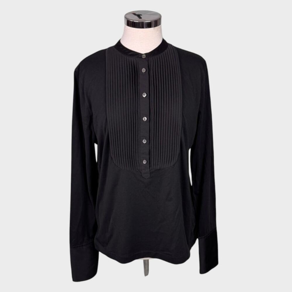 J. Crew Womens Large Button Front Shirt Black Long Sleeve 100% Cotton